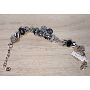 European Charm Bracelet Silver Tone Murano Glass Beads